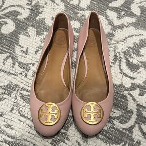 Tory Burch Soft Pink Loafers with Gold Emblem